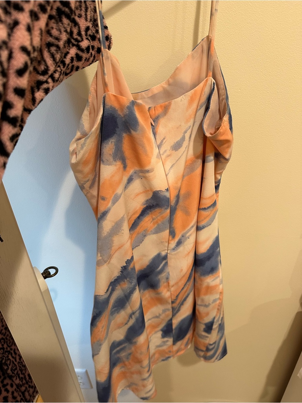 Watercolor Print Slip Dress in Peach & Navy - Picture 2 of 4